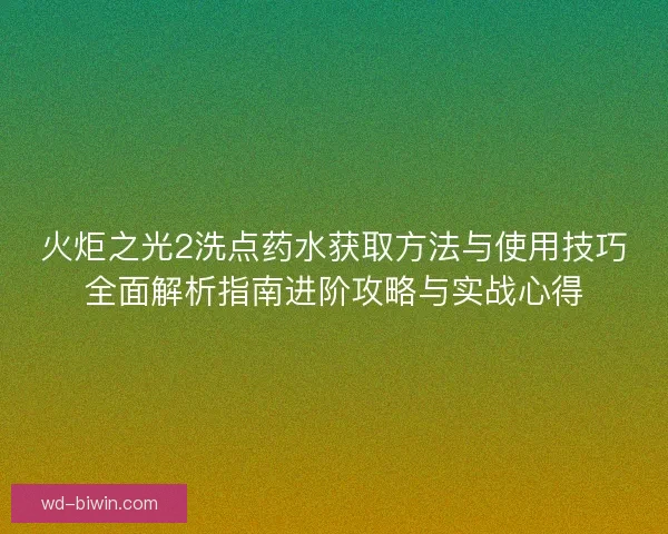 火炬之光2洗点药水获取方法与使用技巧全面解析指南进阶攻略与实战心得